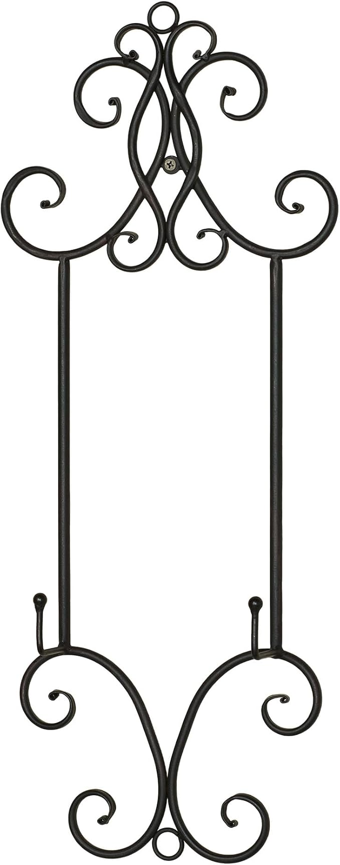 Kanya Black Single Wall Mount Plate Rack | One Plate Decorative Holder | Plate Display Easel | Openwork Scrolls | Traditional Classic Metal Plate Racks | Platter or Plate Stand | Kitchen | Dining Room