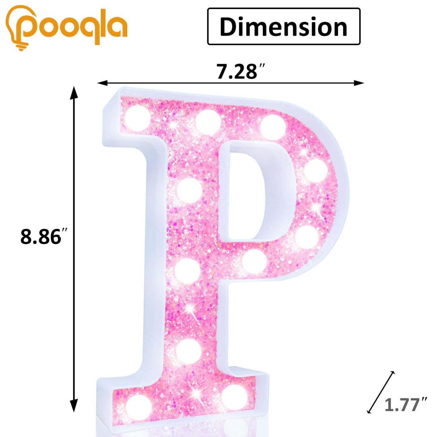 Pooqla Led Marquee Letter Lights  Light Up Letters Glitter Letter Sign Girls Gift  Battery Powered Night Light Pink Birthday Party Room Wedding Christmas Girls Bedroom Dorm Decoration  Cool White P