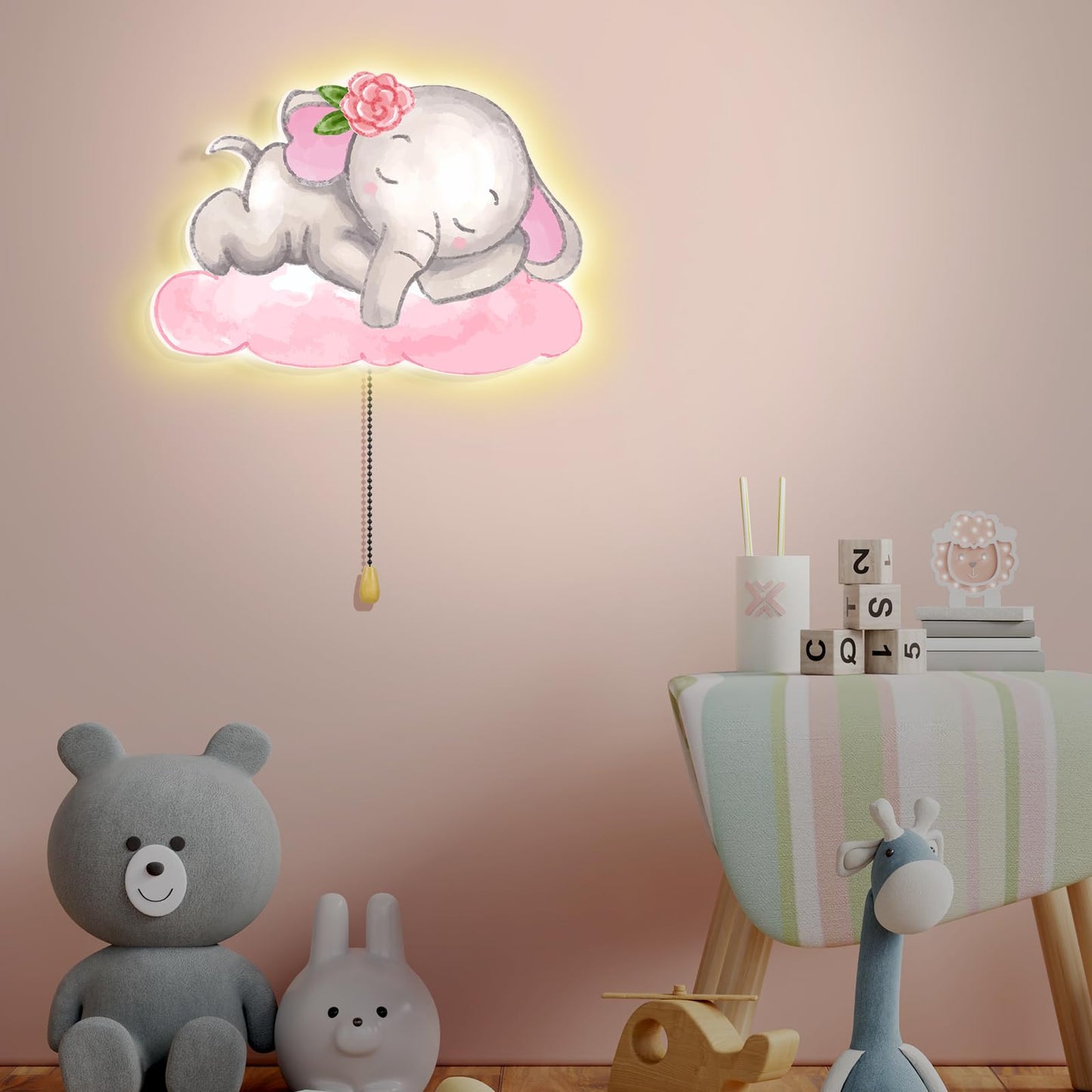 Aurelema Elephant Night Light Wall Lamp Sleeping Nursery Lighting Cute Floating Battery Operated Hanging Lamp for Baby Boys Girl