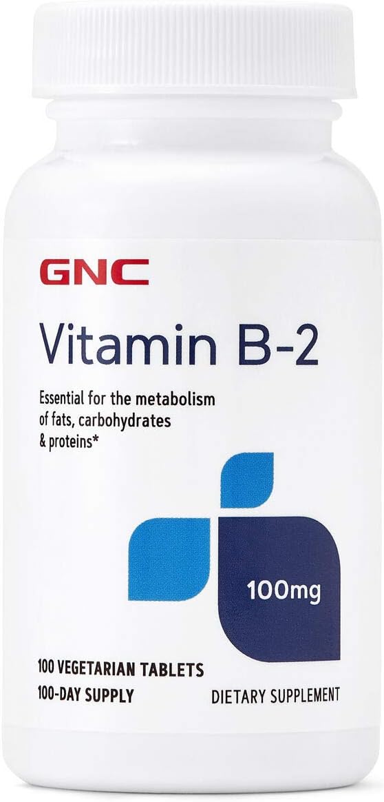 GNC Vitamin B2 100mg Supplement, Essential for Metabolism of Fats, Carbohydrates and Proteins, 100 Servings