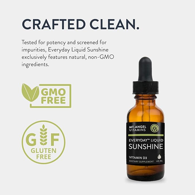 Mt. Angel Vitamins Everyday Liquid Sunshine - Liquid Vitamin D Drops - Easy-to-Use Vitamin D3 Drops with Natural Lemon Flavor (Non-GMO, Vegan, Soy-Free, Gluten-Free) Made in The USA -1400 serv/Bottle