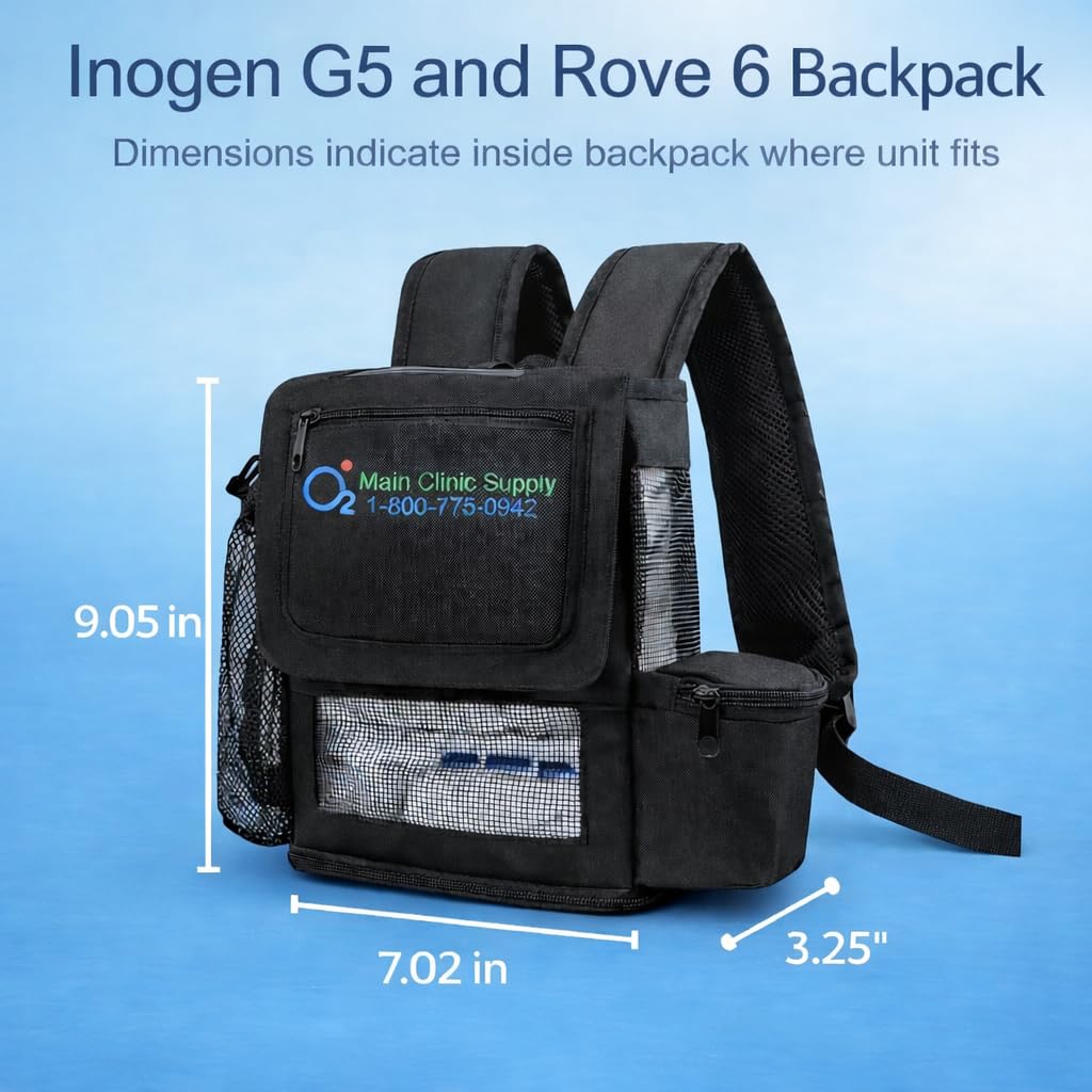 Main Clinic Supply Exclusive O2TOTES Backpack for Portable Oxygen Concentrator | Compatible with Inogen G5 and Rove 6 | Travel-Friendly Carrying Case with Battery Storage