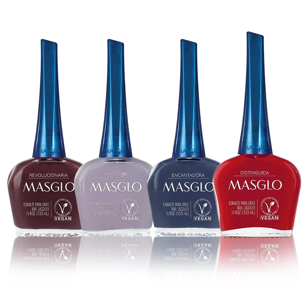 MASGLO Tradicional - Set of 4 Nail Polishes 13-Free Formula, Up to 7 Days of Wear, High-Coverage & Glossy Finish, Vegan - (0.5 o