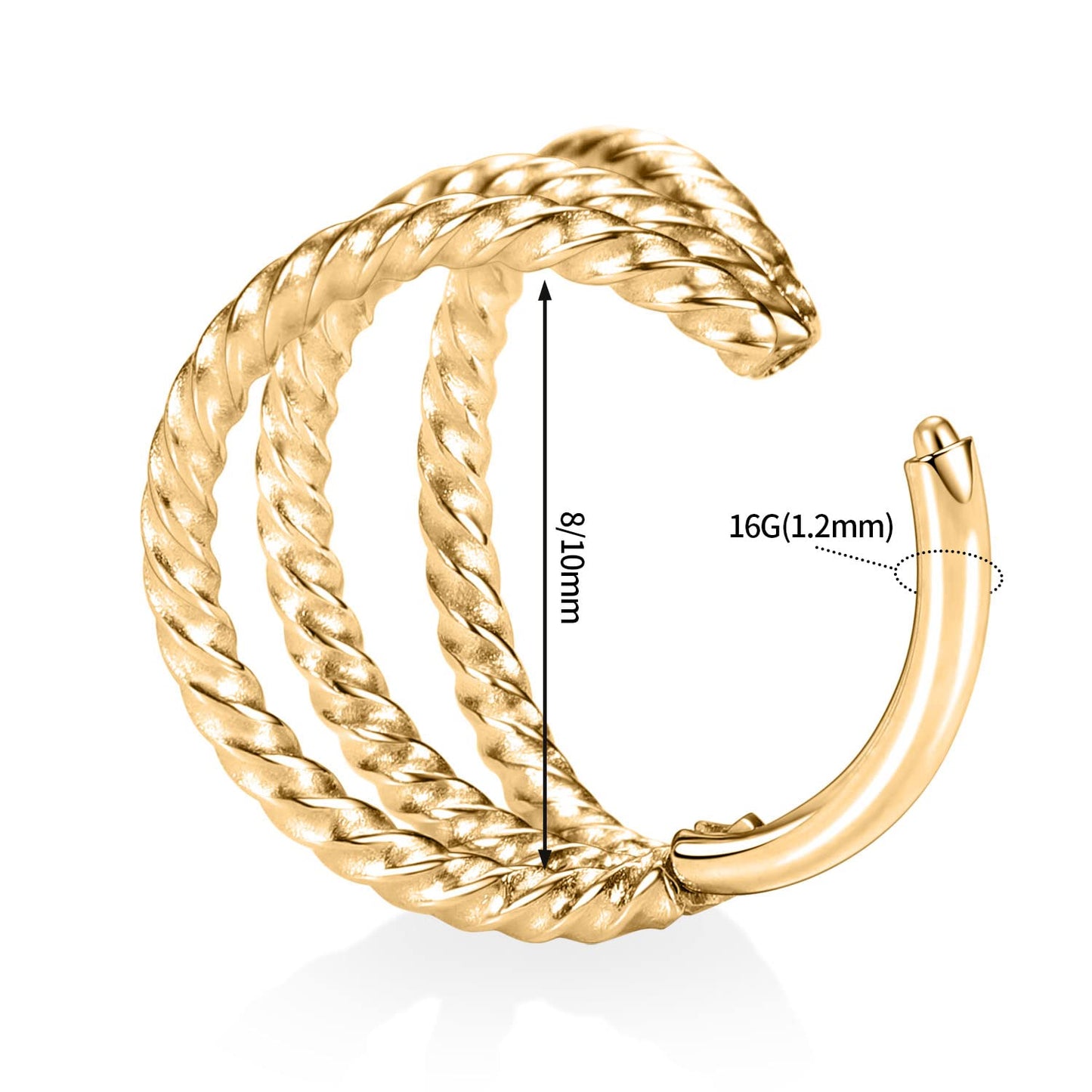 Triple Open Stacked Conch Hoop Earrings 16G Helix Earrings Surgical Steel Septum Nose Rings Hoop 8mm Micro Lobe Earrings Twisted