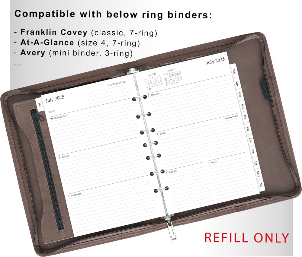 newestor 2025-2026 Planner Refill for Mini Binder, Weekly & Monthly, July 2025 - June 2026, 5-1/2" x 8-1/2", Desk Size 4, 7 Holes