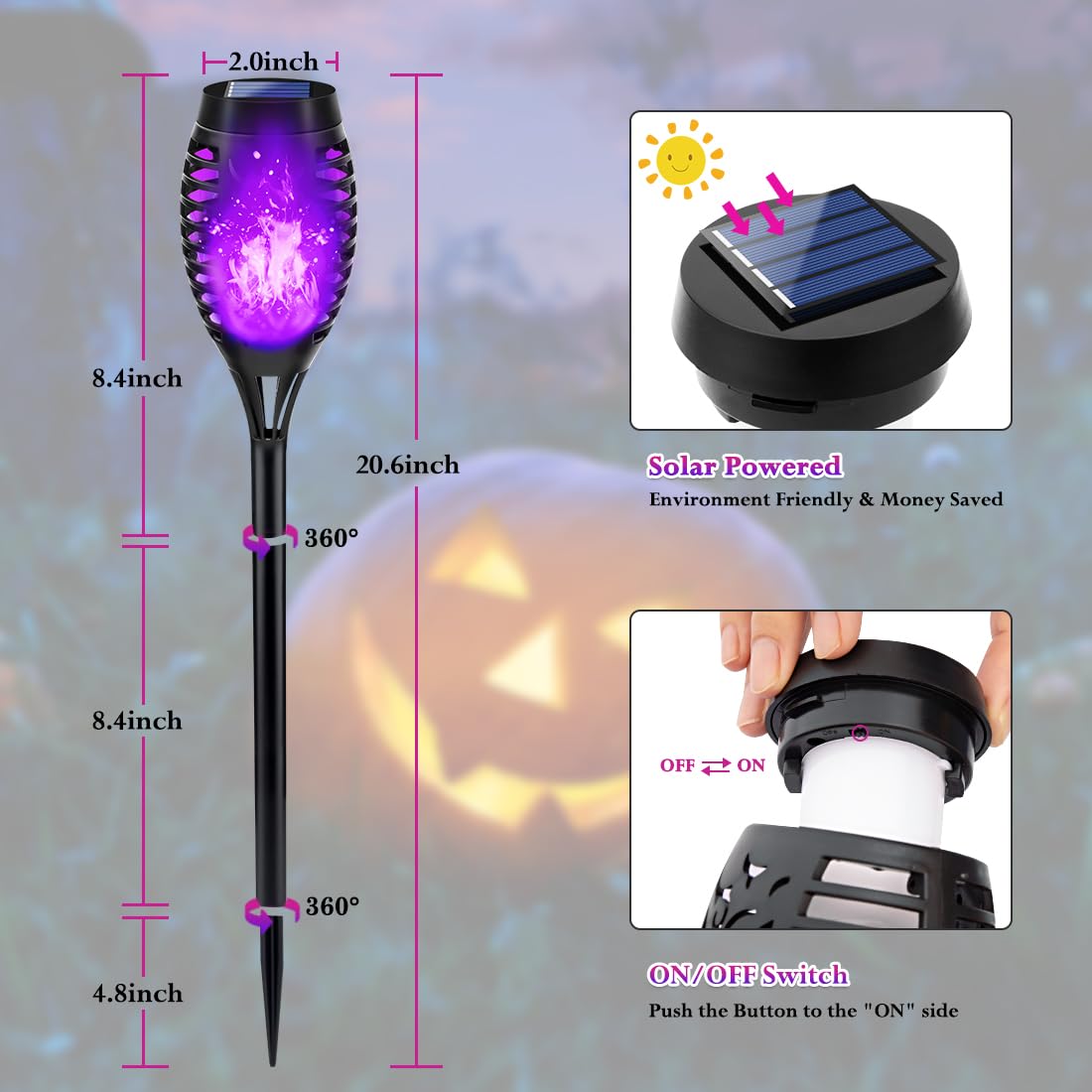 LNRYY Solar Torch Lights - 12Pack Purple Outdoor LED Halloween Decorations
