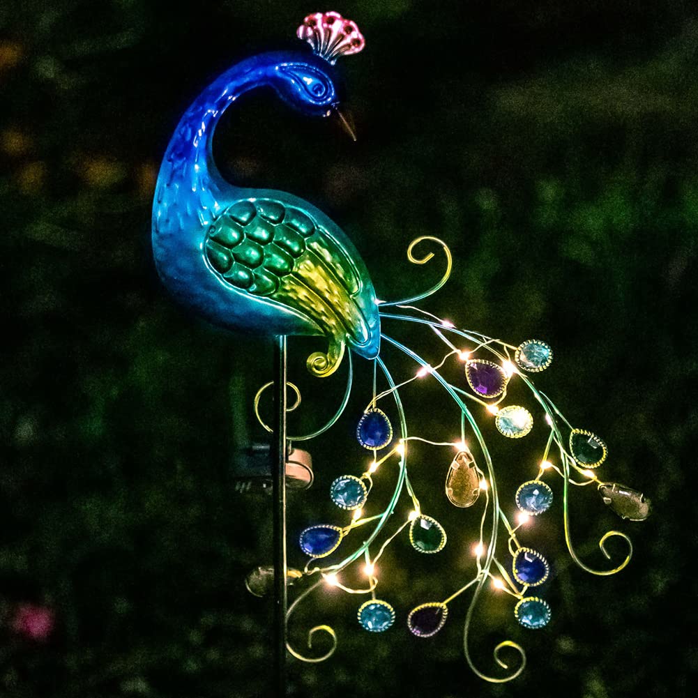 VEWOGARDEN Metal Peacock Solar Garden Lights, Waterproof Outdoor Path Lights, 38inx14inx2.5in, Iron, A-Peacock Color