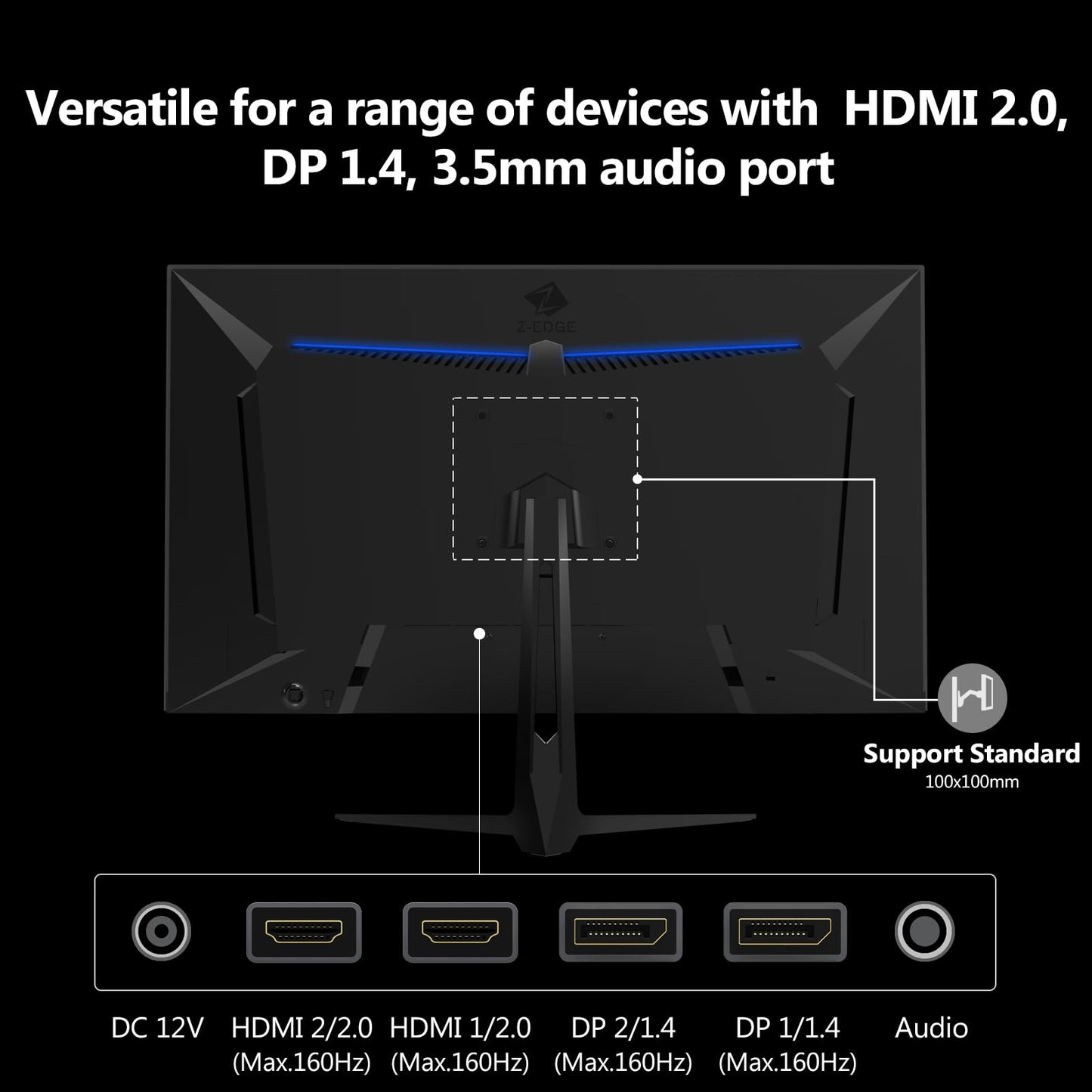 4K Monitor, Z-Edge 27 inch IPS Monitor, UHD 3840x2160 IPS Computer Monitor, 450 cd/m², 160Hz Refresh Rate, 1ms Response Time, G274K Ultra-Thin Bezel