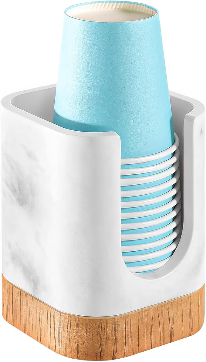 Luxspire Bathroom Cup Dispenser, Dixie Cup Holder 3-5oz, Disposable Paper Cup Holder for Bathroom, Cotton Pad Container, Guest Bathroom Essentials, Gravel White
