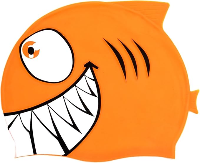 Lljsszr Fish Shape Swim Cap Swimwear Hat Cute Off Swimming Hat Swim Gear for Children Teens Boys Girls, Orange