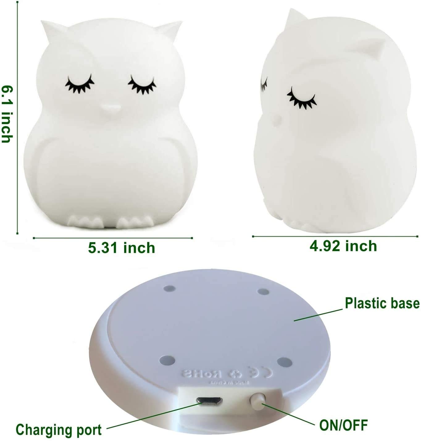 Tianhaixing Big Owl Night Light - Rechargeable Led Silicone Lamp, Adjustable Brightness, 9 Colors, White, Model Thx8859-6