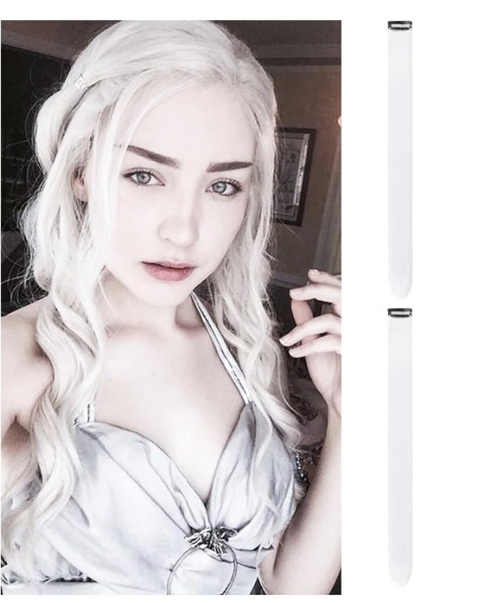Clip In Colorful Long Hair Extension Hair Highlights Hair Streaks (White - Straight - 2 PCS)