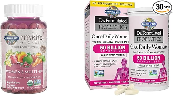 Garden of Life Organics Women 40+ Gummy Vitamins - Berry - Certified Organic, Non-GMO, Vegan & Dr. Formulated Women's Probiotics Once Daily, 16 Strains, 50 Billion, 30 Capsules