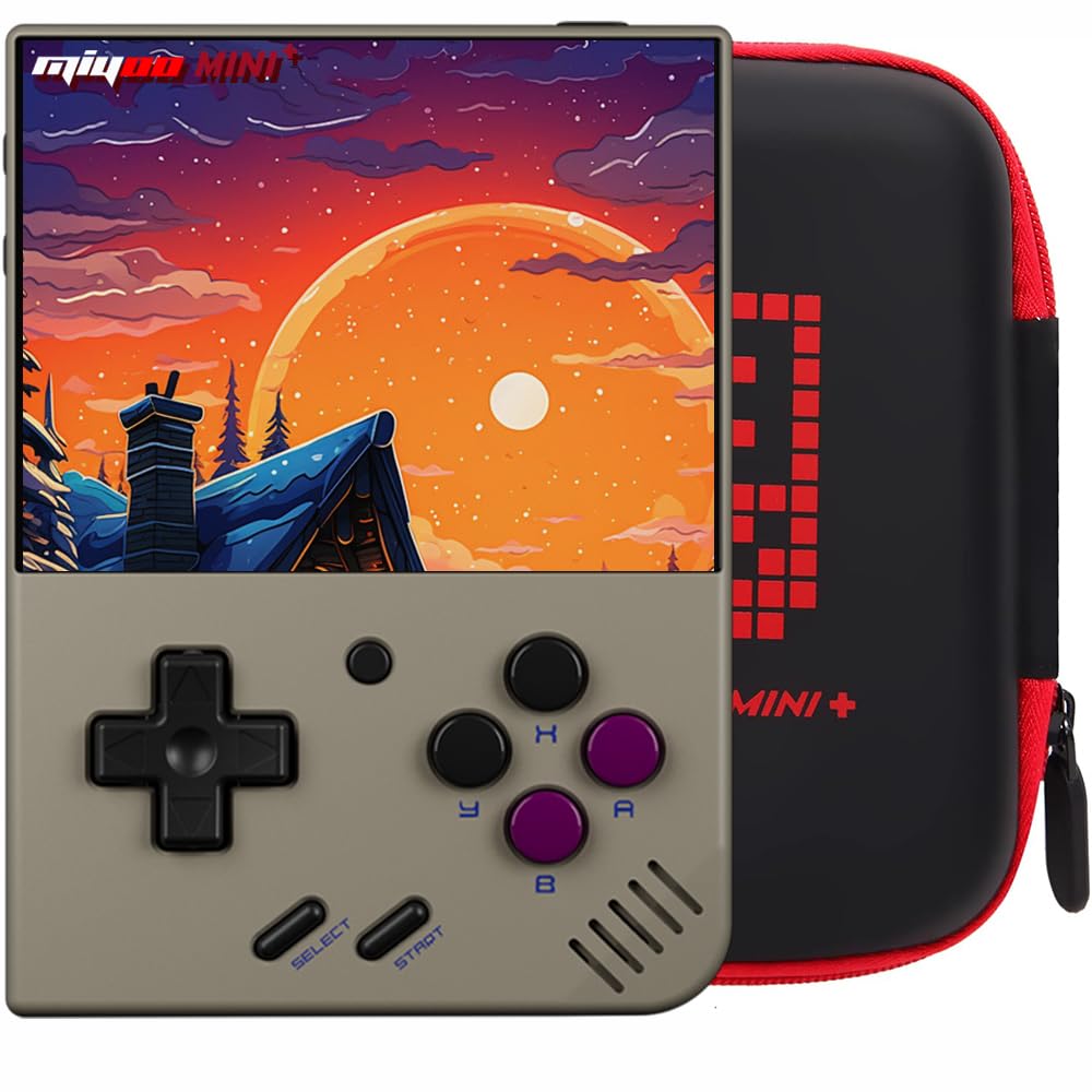 Miyoo Mini Plus with Portable Case Retro Emulator Handheld Game Console Latest Version with WiFi & RTC, 3.5’’ 640*480 IPS Screen 3000mAh Battery, Gray 64GB