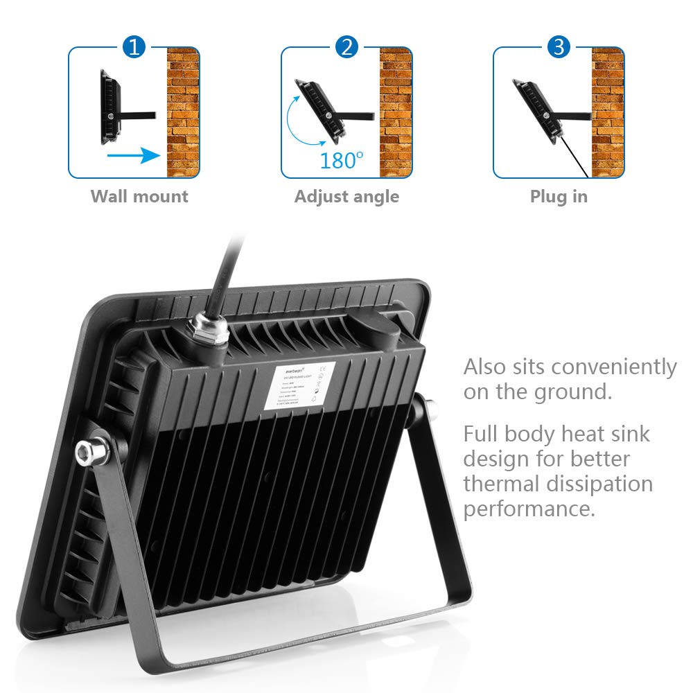 Everbeam 10W UV LED Black Light - IP66 Waterproof, 395nm, Aluminum, Model US-365NM50W, Indoor/Outdoor Use