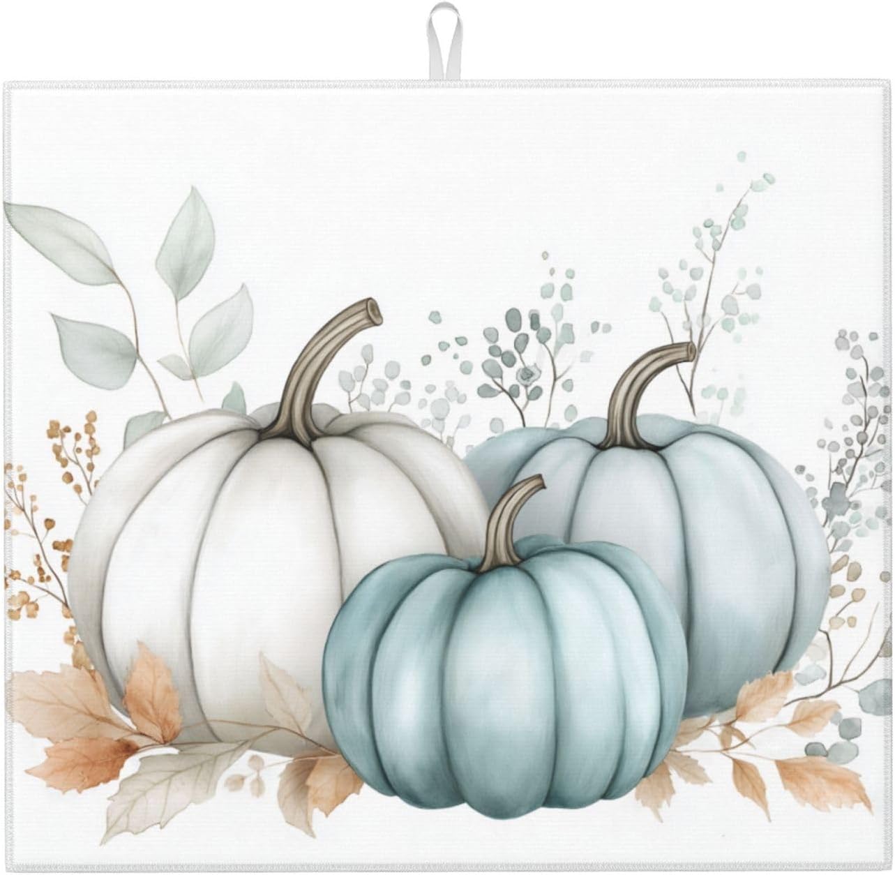 Dish Drying Mat Pastel Pumpkin Thanksgiving Leaf for Kitchen Counter Absorbent 16x18 Inch Microfiber Dishes Plate Glass Dry Draining Pad Reversible Washable