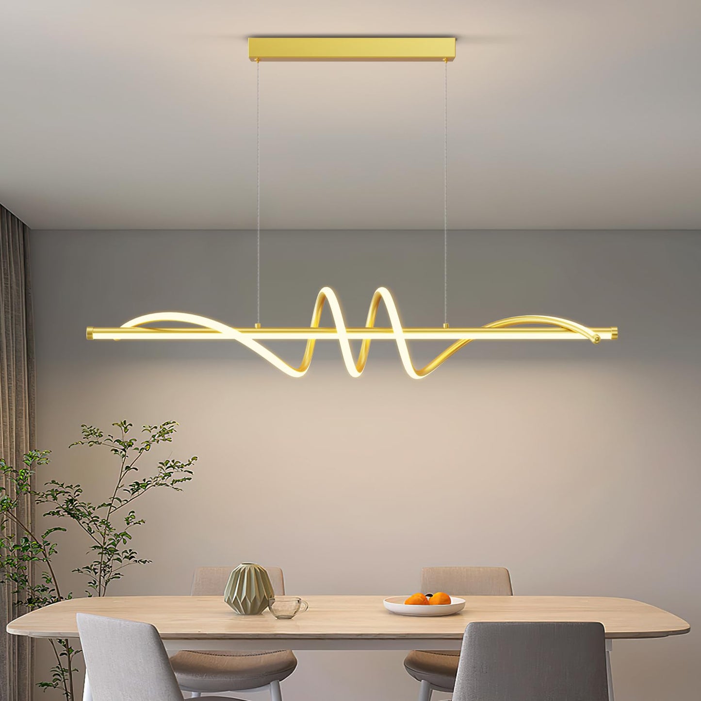 LannlKer Modern LED Pendant Light, 39in Gold Chandelier, Dimmable with Remote, Adjustable Color Temperature, Aluminum Fixture