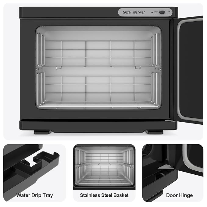 Towel Warmer Cabinet, 23L Large Hot Bath Towel Warmer Heating Use for Facial Spa, Hair Beauty, Salon Equipment and Home- Black