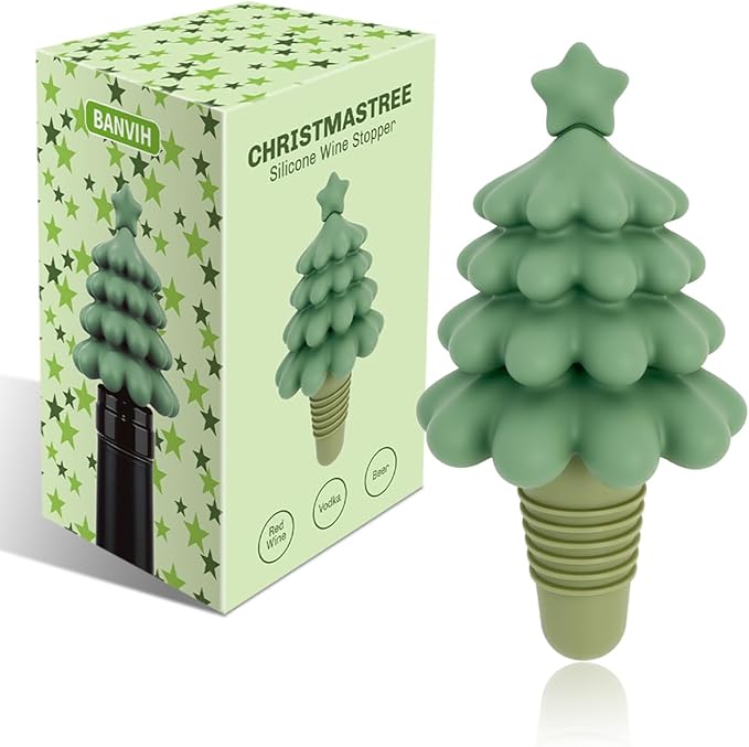Christmas Tree Silicone Wine Stoppers,Christmas Stocking Stuffers Kitchen Gadgets Gifts for Adults,Funny White Elephant Santa Gag Gifts