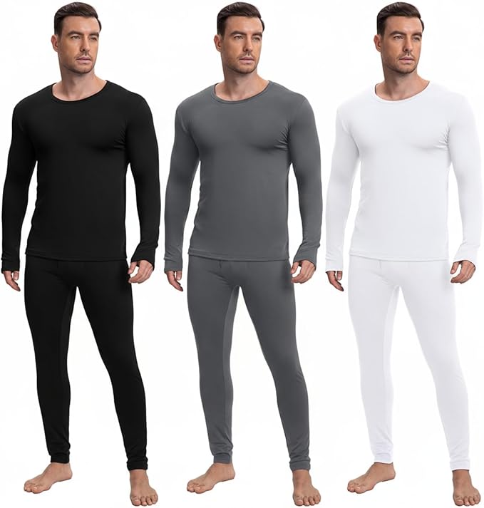 Patelai 3 Sets Men's Thermal Underwear Long Underwear Base Layer with Fleece Lined for Winter Cold Weather