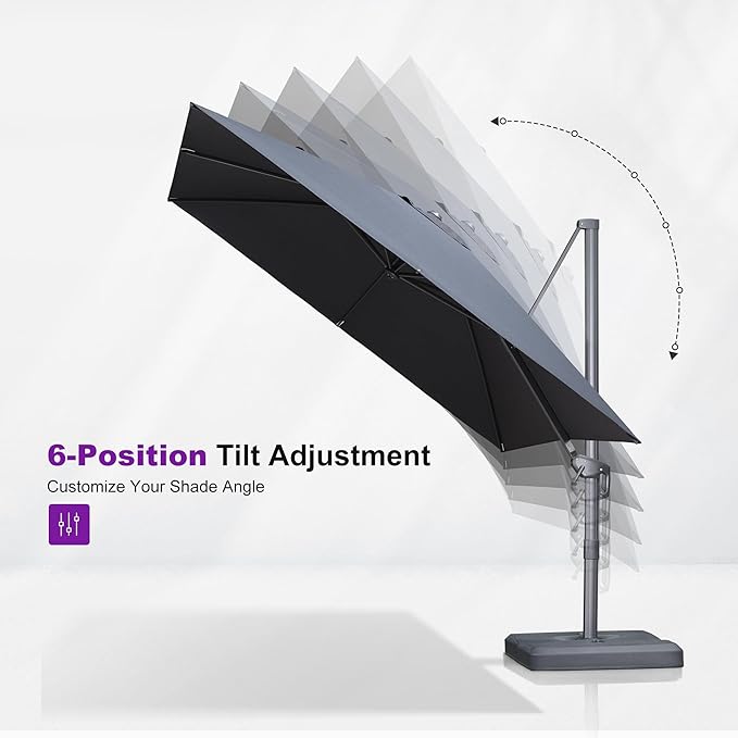 PURPLE LEAF 10' X 13' Patio Umbrella Large Rectangle Outdoor Aluminum Cantilever Umbrella with 3-Year Fade Resistance Recycled Fabric and 360-degree Rotation for Deck Pool Garden, Graphite Grey