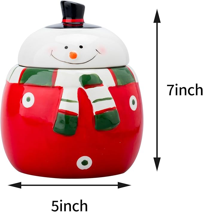 Christmas Snowman Ceramic Cookie Jar – Large Holiday Treat Storage Container with Lid – Festive Kitchen Countertop Decoration