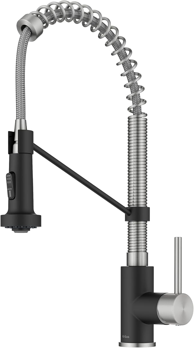 Kraus KPF-1610SFSMB Bolden 18-Inch Commercial Kitchen Faucet with Dual Function Pull-Down Sprayhead in All-Brite Finish, Spot Free Stainless Steel/Matte Black