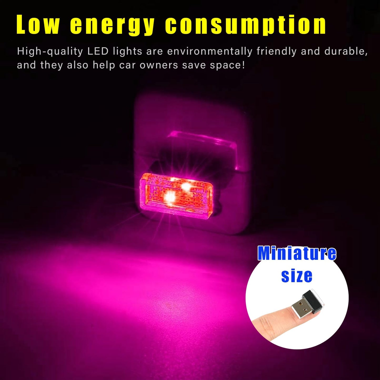 Augeny Usb Led Car Interior Atmosphere Lamp, Portable Night Light Kit, Universal Fit, Purple
