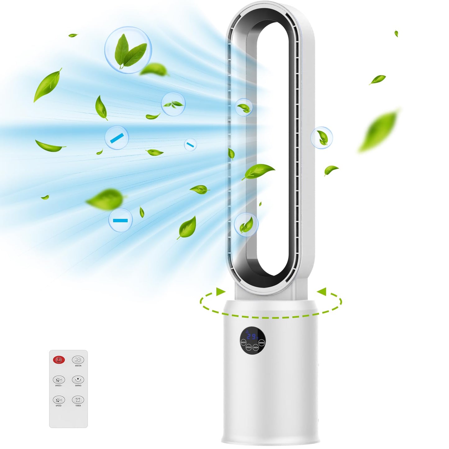 Cobuy Bladeless Tower Fan With Remote, Air Circulator Cooling Fan For Indoor Use, 24 Speeds Settings, 12 Timer, Quiet Oscillatin