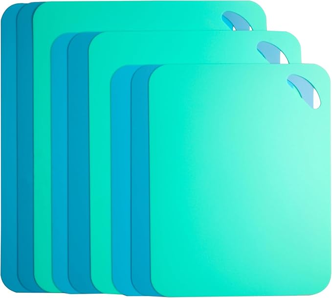 Plastic Flexible Cutting Mats for Kitchen, 6pcs Color Coded Chopping Board Set, Cutting Board Sheet for Kitchen Cooking, Dishwasher Safe,Multi-Size Cutting Board mats(11.5x9"&14.6x11.6")