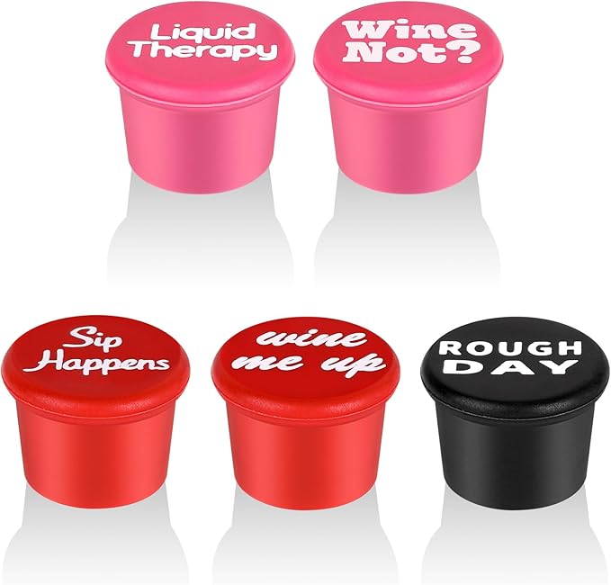 5 Pack Funny Silicone Wine Stoppers Wine Accessories for Wine Lovers Gifts Reusable Bottle Cover Caps Replace Corks for Wine Bottles Airtight Seal Decorative To Preserve Wine Fresh