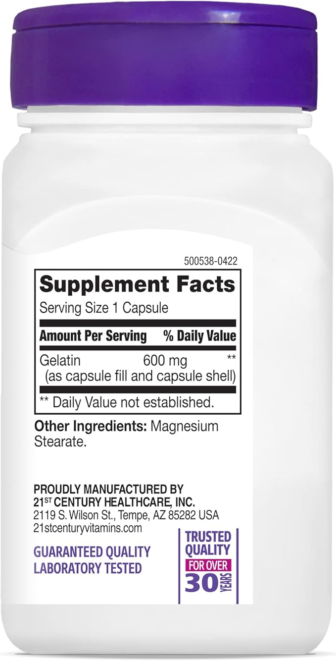 21st Century Gelatin 600mg, 100 Capsules