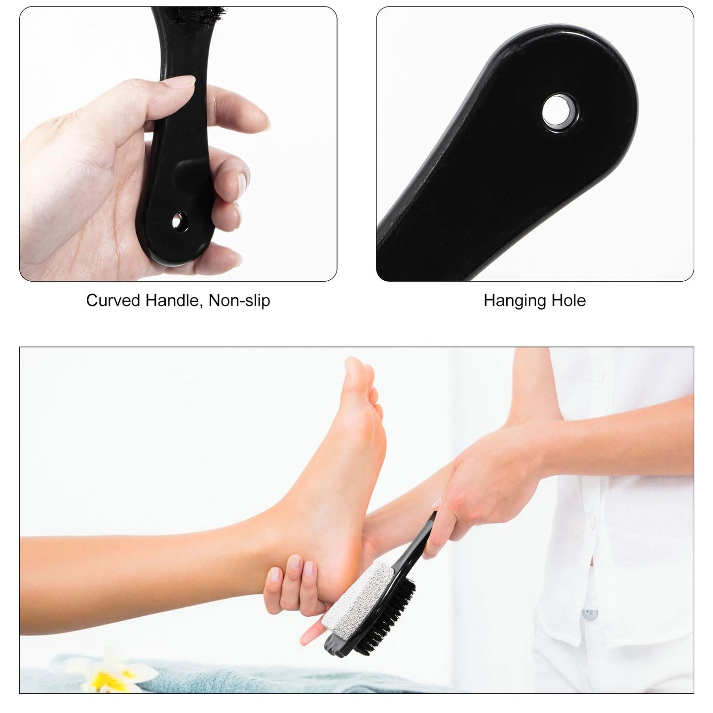 Beomeen Foot Brush and Pumice Stone for Shower with Handle, 6 Pcs Shower Foot Scrubber Callus Remover 2 in 1 Pedicure Brush with