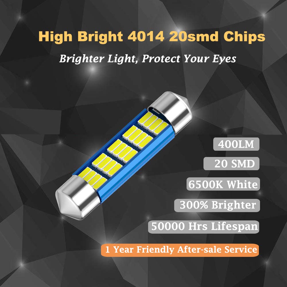 Xinyang 2Pcs 578 Festoon Led Car Bulb, 41Mm/42Mm, 20-Smd 4014, Aluminum, Bright White, Canbus Error Free, Model