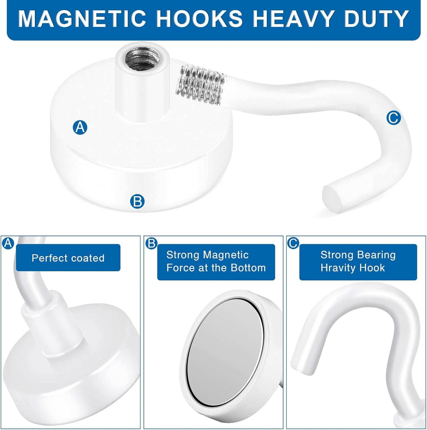 LOVIMAG Cruise Essentials, 50Lbs White Magnet Hooks for Cruise Cabin, Strong Magnetic Hooks for Hanging, Refrigerator, Celling,Grill, Kitchen, Classroom- 4 Pack