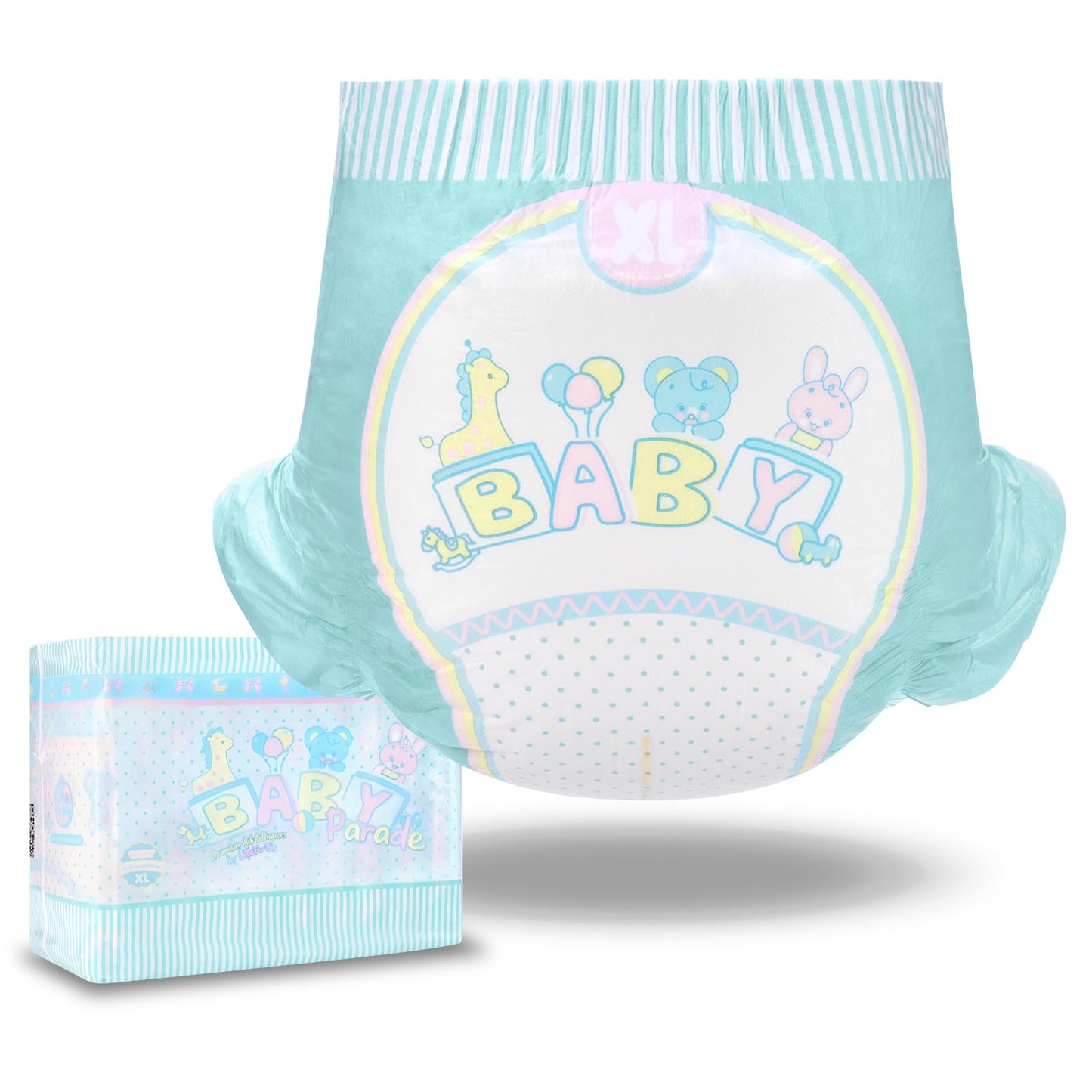 Littleforbig Adjustable Hook-and-Loop Fastener Closure Adult Printed Cloth Back Diaper 10 Pieces - Baby Parade (X-Large 48"-56")