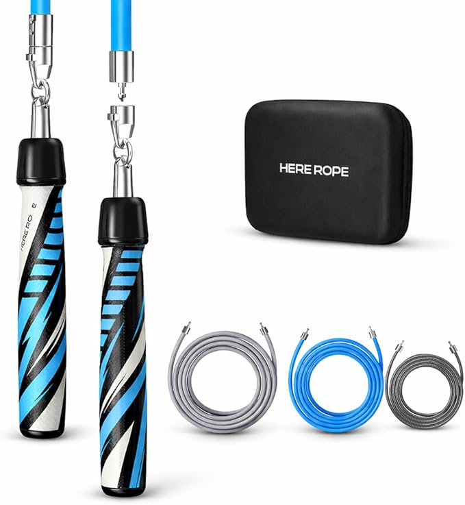 Hererope Weighted Jump Rope for Men & Women, 1/6lb, 1/4lb, 1/2lb Interchangeable Weighted Jump Rope Set with Precision Bal...