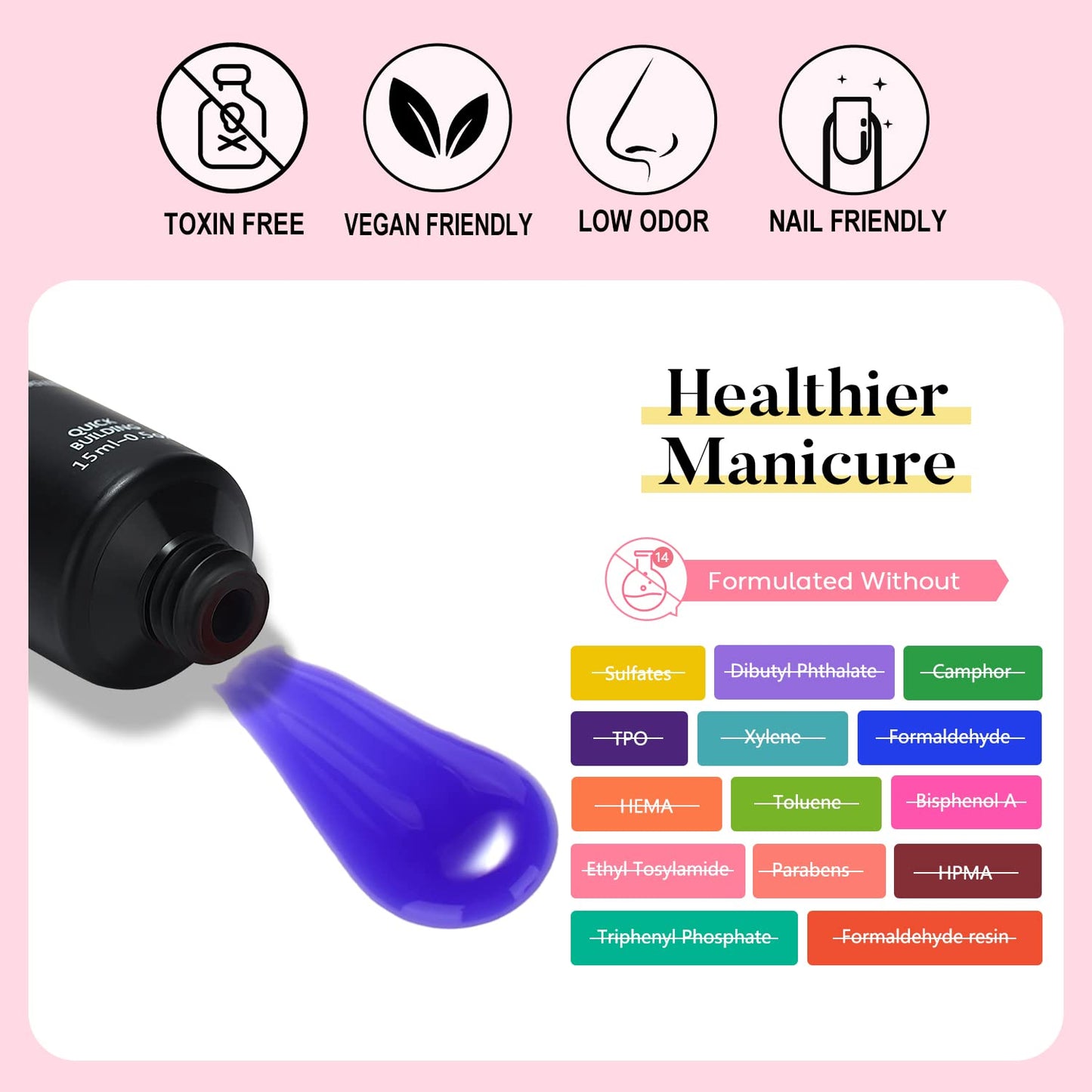 AIMEILI Poly Nail Extension Gel Blue Builder - Hema Free Enhancement for Nail Art Design - DIY Salon At Home Gift for Women - 04