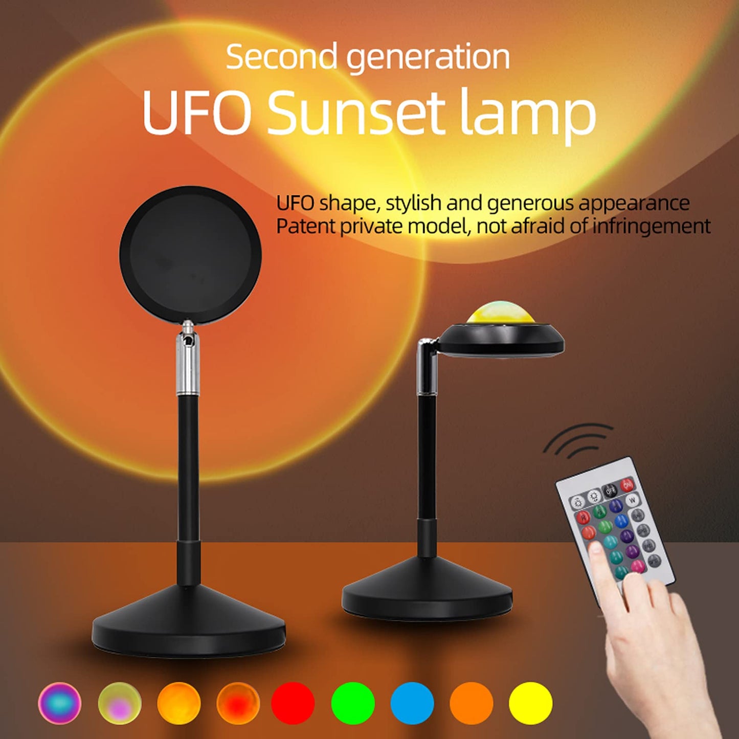 Exnemav Sunset Lamp - Ufo Shape Projection Light With Remote, 16 Colors, Usb Charging, Black