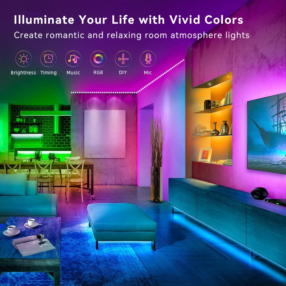 Lcutml LED Strip Lights, RGB Color Changing, 130FT (2 Rolls of 65ft), APP Control, Multicolor, Model ERS-F30RGBB12-IP300