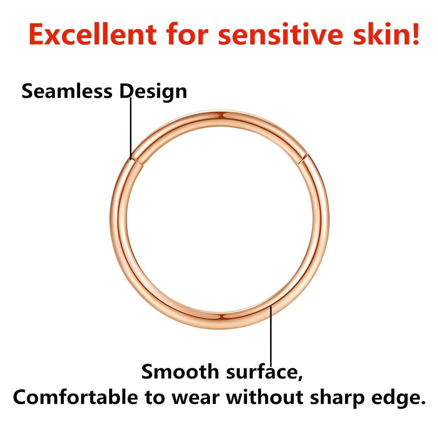 FOLLOWMOON 6mm Septum Ring Rose Gold Nose Rings Hoop 18 Gauge Nose Hoop Helix Daith Tragus Earrings Hinged Segment Septum Clicke