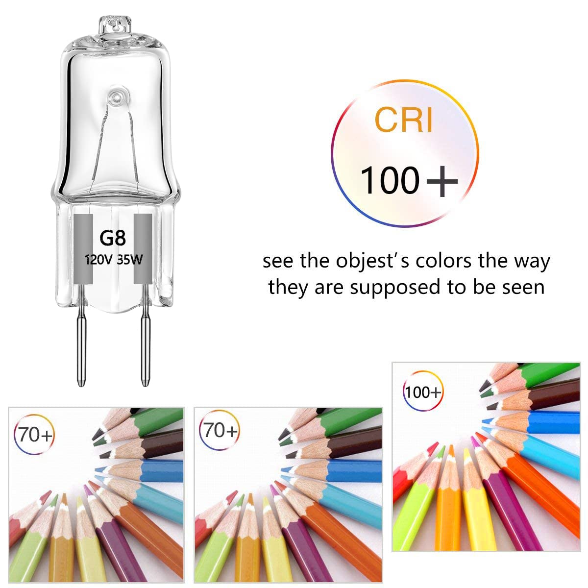 AHEVO G8 Halogen Light Bulbs 35W 120V Soft White 10 Pack Glass Bi-Pin Shorter T4 JCD for Under Cabinet Lighting