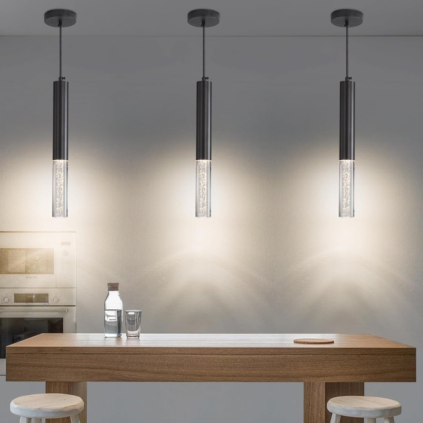 2 Pack Modern Pendant Lights  Mini Chandelier Bubble Acrylic Pendant Lighting For Kitchen Island  3 Color 3000K/4500K/6500K  Black Led Ceiling Hanging Light For Bathroom  Dining Room  Bedroom