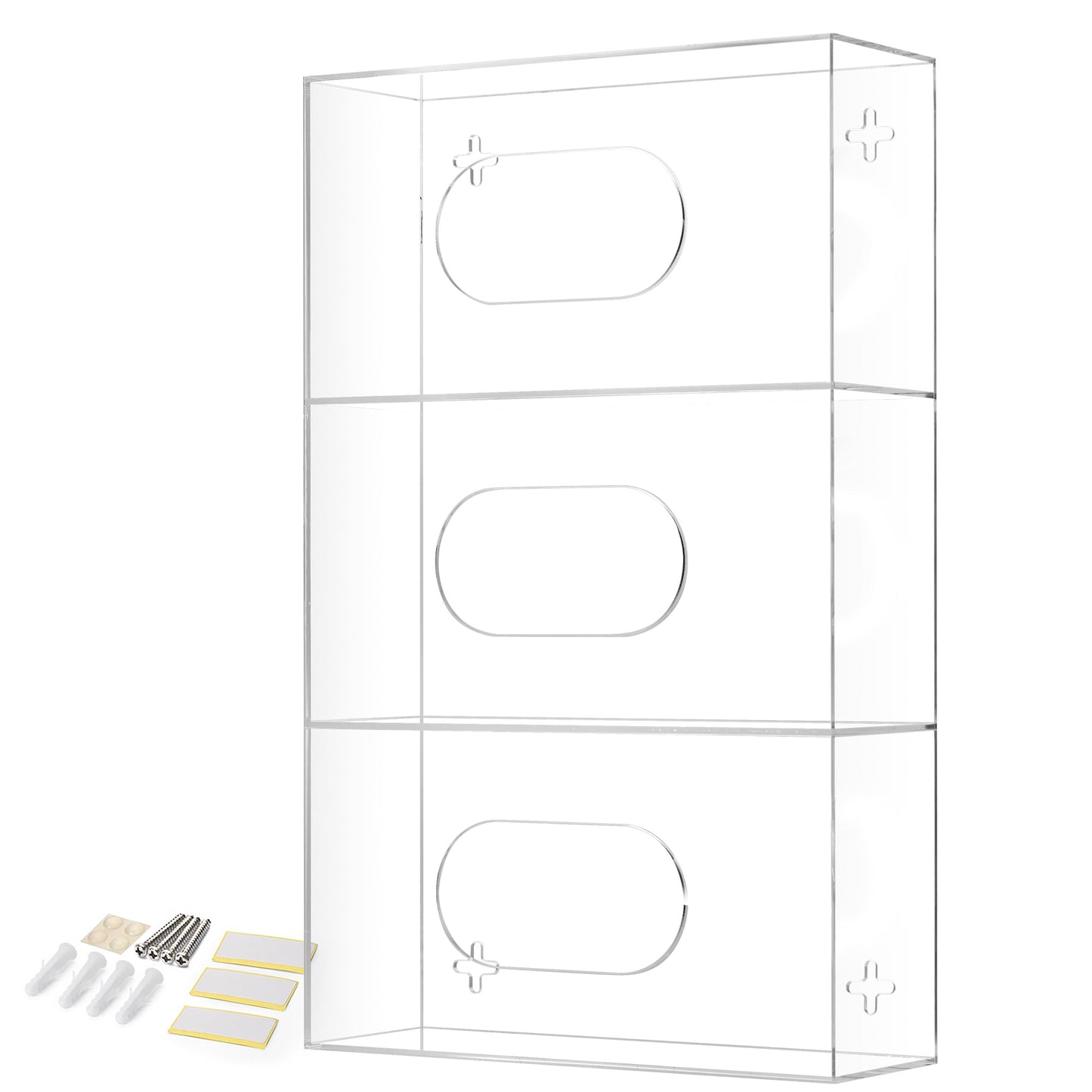 Storage Standard Triple Glove Box Holder Wall Mount Glove Dispenser - Disposable Glove Holder Wall Mount Glove Station for Medical Gloves, Multipurpose Kitchen Gloves Holder - 16.5 x 10 x 3.5 Inches