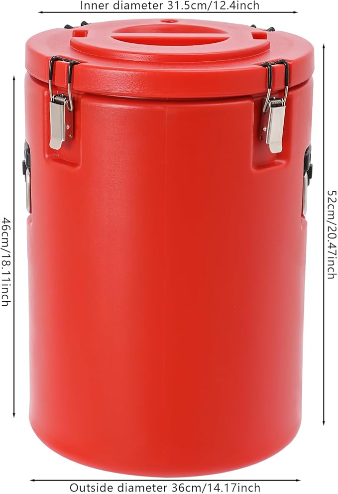 Eapmic 42.27Qt Insulated Food Container, Stainless Steel Container, 40L Commercial Soup Carrier 15 Hours Heat Preservation for Hot and Cold Food Storage Restaurant Canteen Home Lunch Use (Red, 40L)