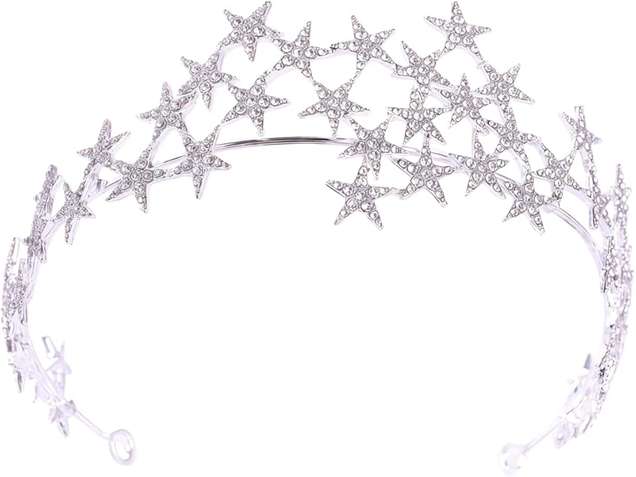 Star Tiara Crown Headband Halo silver Rhinestone Headpiece for Princess Godess Queen Birthday Wedding Hair Accessories for...