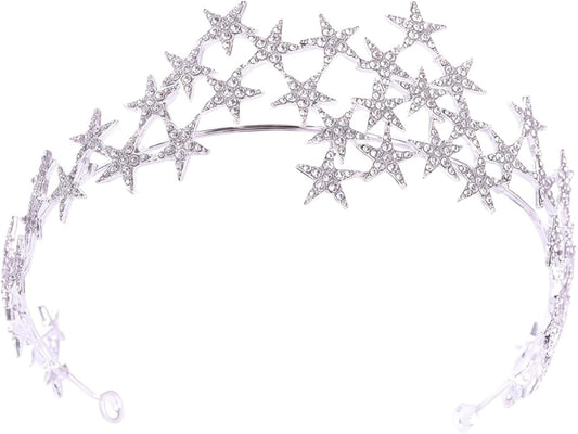 Star Tiara Crown Headband Halo silver Rhinestone Headpiece for Princess Godess Queen Birthday Wedding Hair Accessories for...