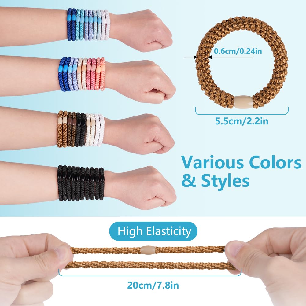 AUAUY 15PCS Elastic Mixed Color Hair Ties for Women Girls, Cotton Bands Soft Woven Ponytail Holders for Thick Hair and Curly Hai