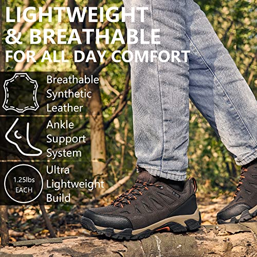 SHULOOK Men's Waterproof Hiking Shoes Lightweight Anti Slip Outdoor Ankle Boots Breathable Hike Trekking Trails Shoe