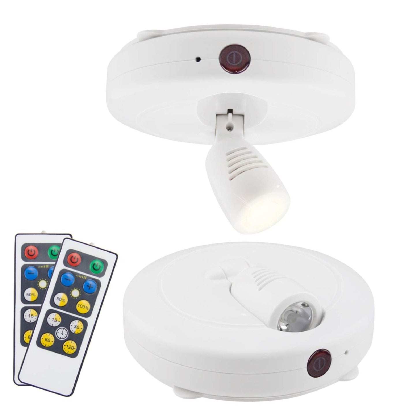 LUXSWAY Wireless LED Spotlights - Dimmable Accent Lights, 2 Remote, Rotatable, ABS Plastic, White, Model DY624IR-2, 2-Pack